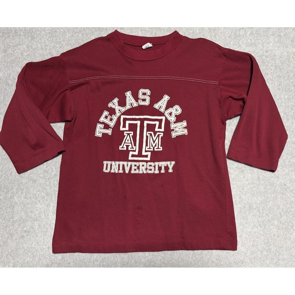 Vtg Vintage 1970s Texas A&M University Aggies 3/4 sleeve T Shirt Large Thrash